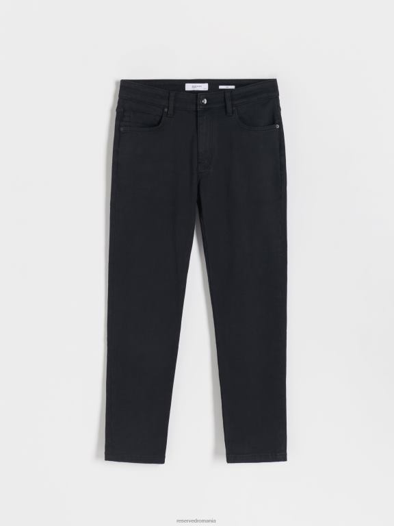 negru Reserved bărbați îmbrăcăminte blugi subțiri cu efect de spălare 648HZ1561