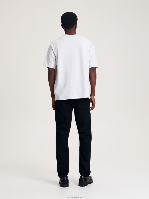 negru Reserved bărbați îmbrăcăminte blugi subțiri cu efect de spălare 648HZ1562