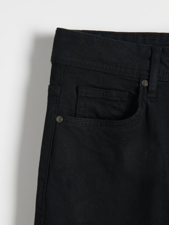 negru Reserved bărbați îmbrăcăminte blugi subțiri cu efect de spălare 648HZ1562