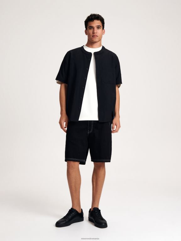 negru Reserved bărbați îmbrăcăminte cămașă cu guler ridicat 648HZ1382