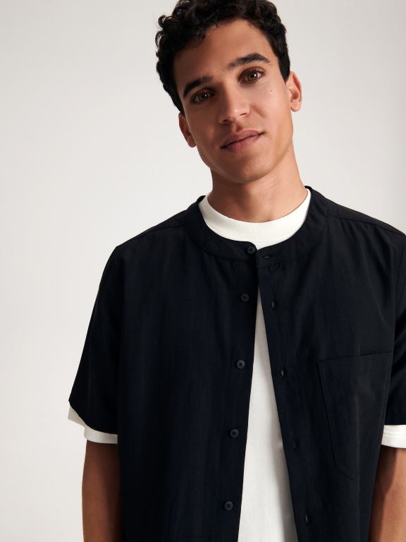 negru Reserved bărbați îmbrăcăminte cămașă cu guler ridicat 648HZ1382