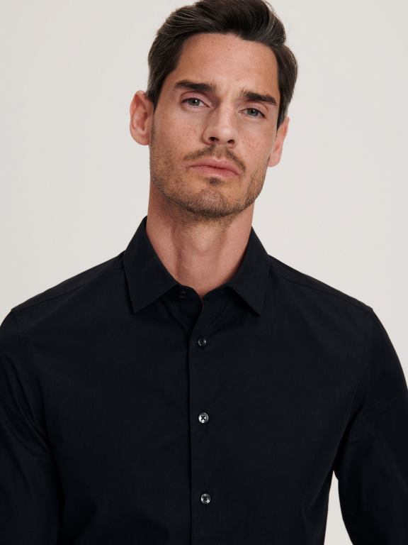 negru Reserved bărbați îmbrăcăminte cămașă slim din bumbac 648HZ1409