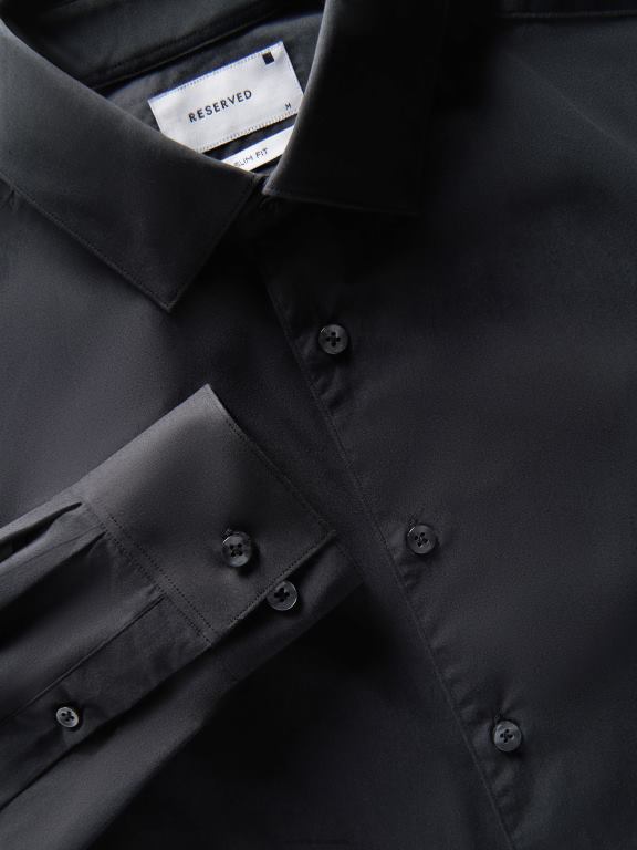 negru Reserved bărbați îmbrăcăminte cămașă slim din bumbac 648HZ1409
