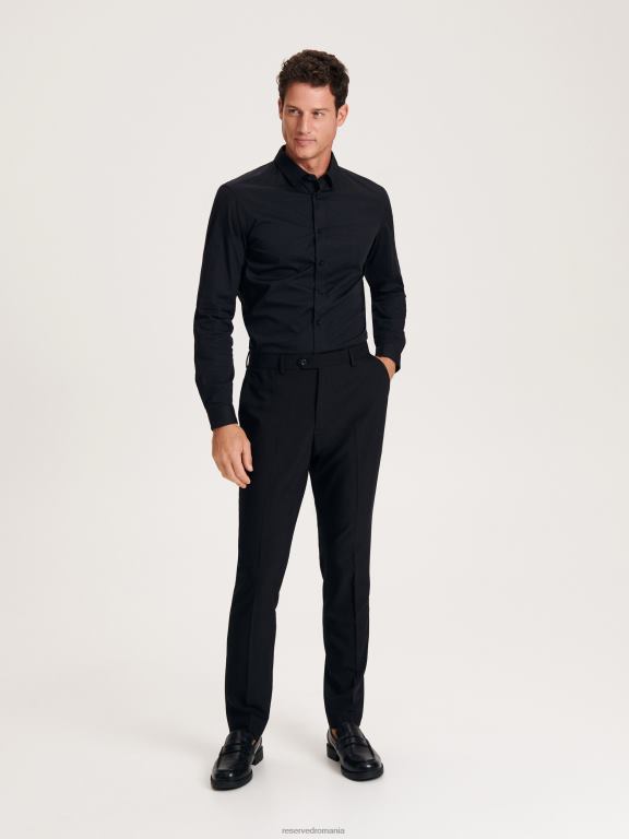 negru Reserved bărbați îmbrăcăminte cămașă slim fit din bumbac bogat 648HZ1405