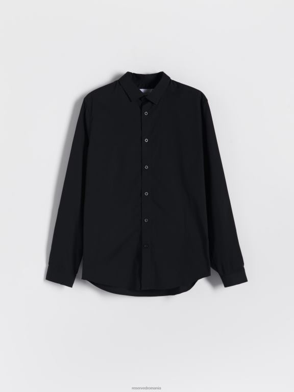 negru Reserved bărbați îmbrăcăminte cămașă slim fit din bumbac bogat 648HZ1405
