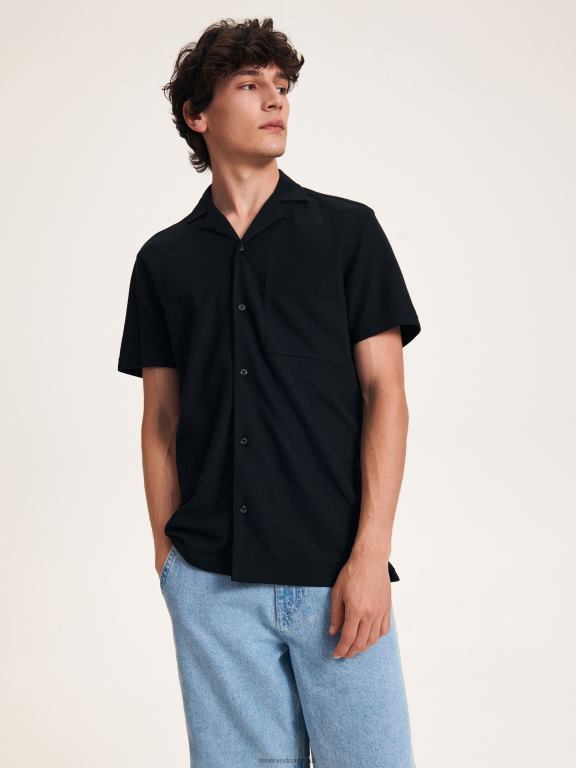 negru Reserved bărbați îmbrăcăminte cămașă supradimensionată 648HZ1373