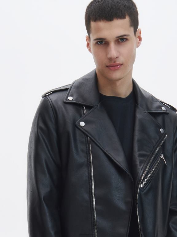 negru Reserved bărbați îmbrăcăminte geaca din imitatie de piele 648HZ1633