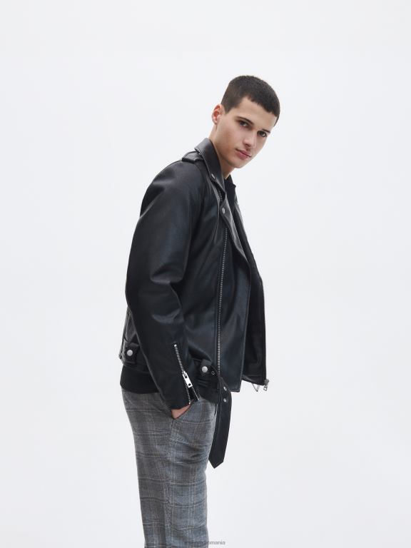 negru Reserved bărbați îmbrăcăminte geaca din imitatie de piele 648HZ1633