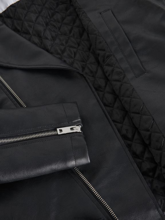 negru Reserved bărbați îmbrăcăminte geaca din imitatie de piele 648HZ1633