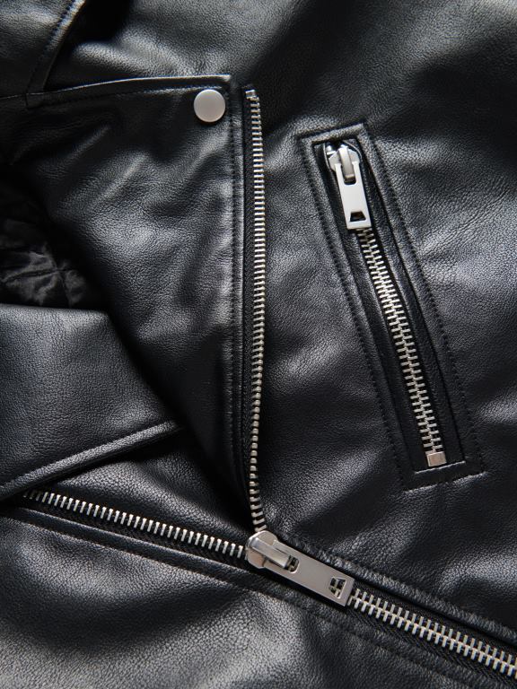 negru Reserved bărbați îmbrăcăminte geacă de motociclist din imitație de piele 648HZ1626