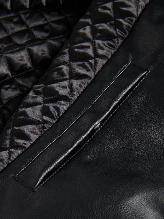 negru Reserved bărbați îmbrăcăminte geacă de motociclist din imitație de piele 648HZ1626