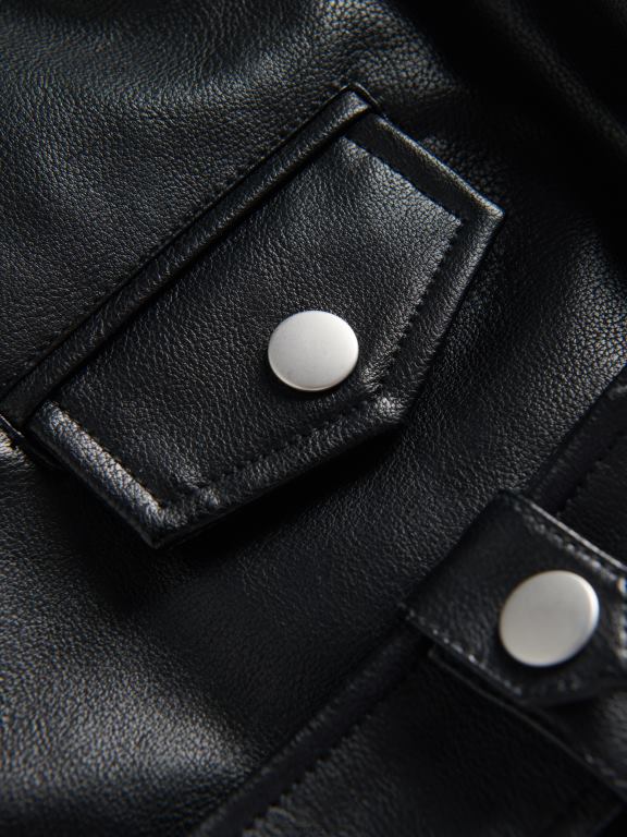 negru Reserved bărbați îmbrăcăminte geacă de motociclist din imitație de piele 648HZ1626