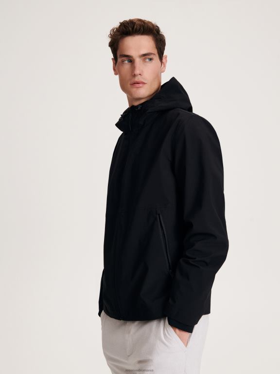 negru Reserved bărbați îmbrăcăminte jacheta cu gluga 648HZ1627