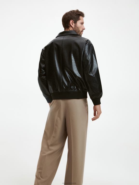 negru Reserved bărbați îmbrăcăminte jachetă bomber din imitație de piele 648HZ1638