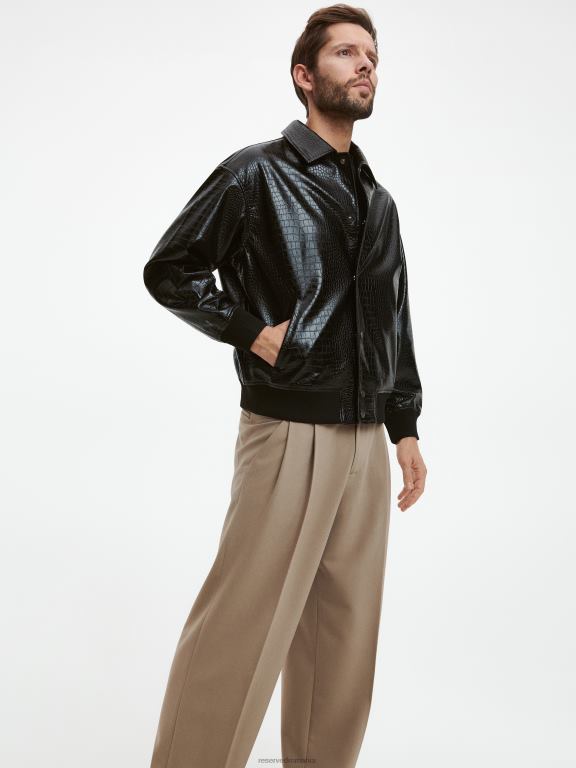 negru Reserved bărbați îmbrăcăminte jachetă bomber din imitație de piele 648HZ1638