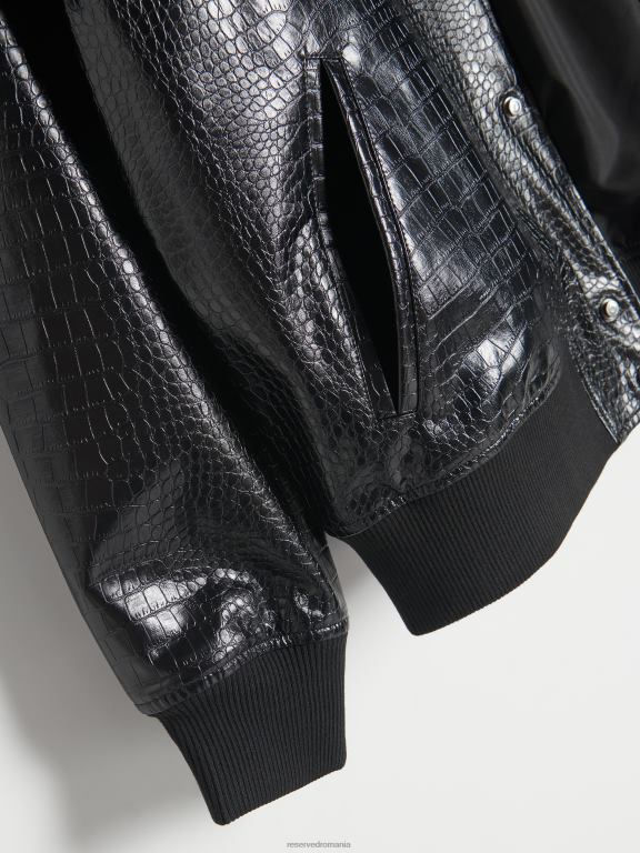 negru Reserved bărbați îmbrăcăminte jachetă bomber din imitație de piele 648HZ1638