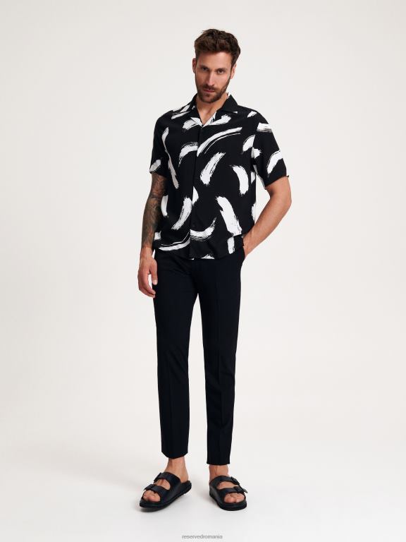 negru Reserved bărbați îmbrăcăminte pantaloni chino slim cu pliu presat 648HZ1506