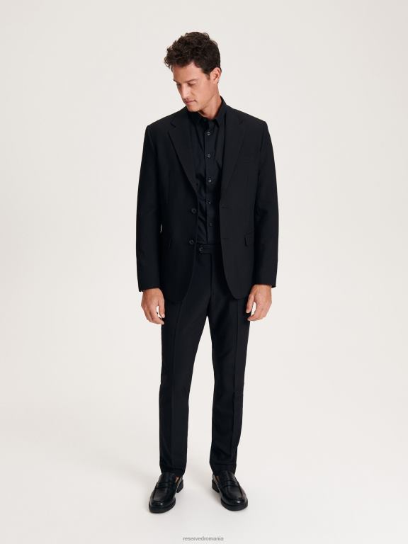 negru Reserved bărbați îmbrăcăminte pantaloni slim cu pliu presat 648HZ1118