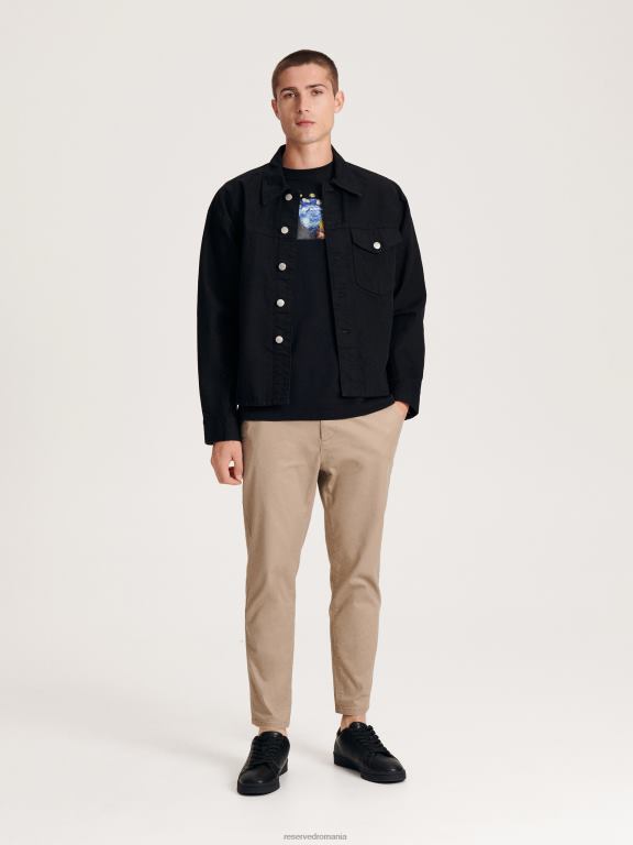 negru Reserved bărbați îmbrăcăminte tricou confortabil cu imprimeu regulat 648HZ1152