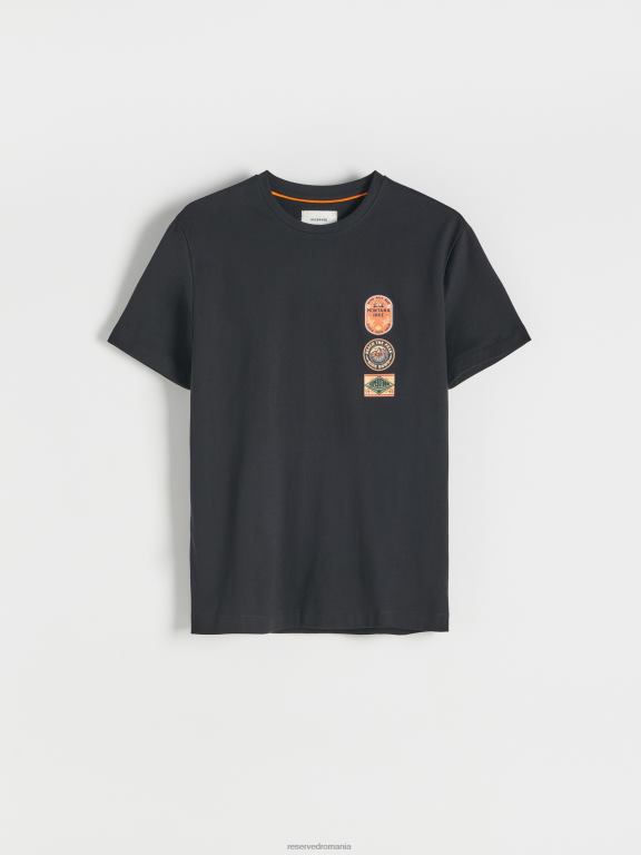negru Reserved bărbați îmbrăcăminte tricou confortabil cu imprimeu regulat 648HZ1177