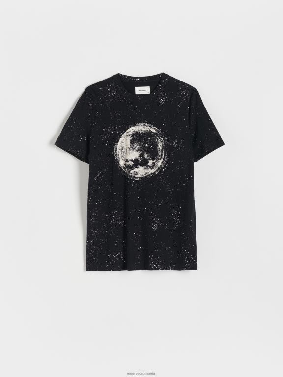 negru Reserved bărbați îmbrăcăminte tricou confortabil cu imprimeu regulat 648HZ1198