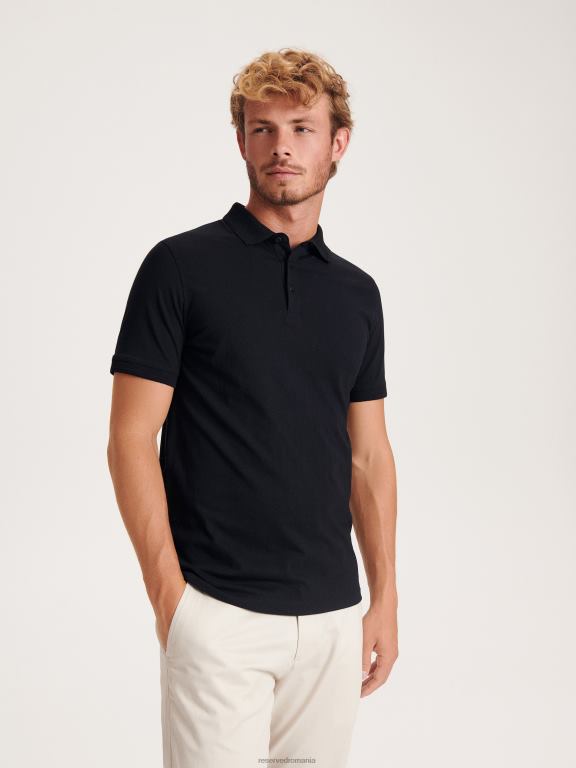 negru Reserved bărbați îmbrăcăminte tricou polo cu talie regulată 648HZ1089