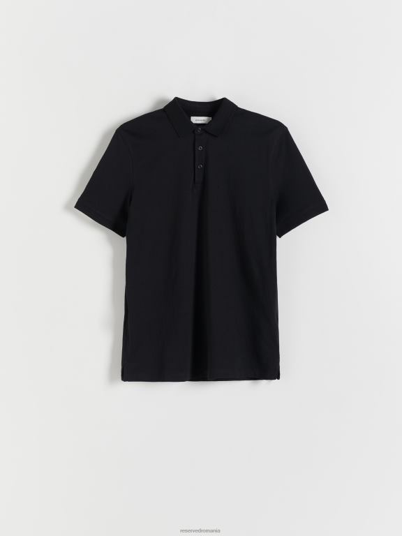 negru Reserved bărbați îmbrăcăminte tricou polo cu talie regulată 648HZ1089