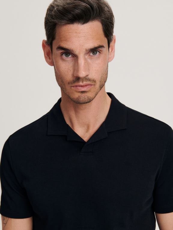 negru Reserved bărbați îmbrăcăminte tricou polo cu talie regulată 648HZ1332