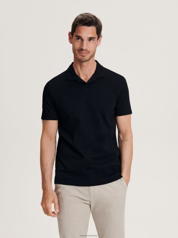 negru Reserved bărbați îmbrăcăminte tricou polo cu talie regulată 648HZ1332