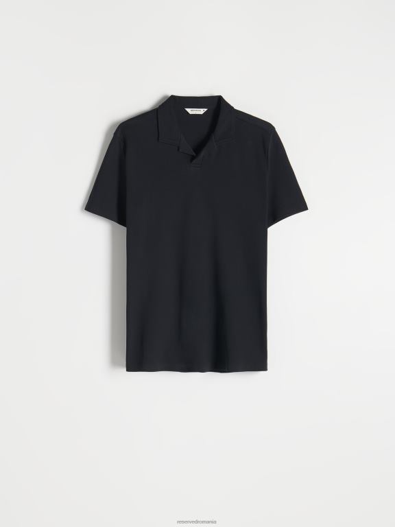 negru Reserved bărbați îmbrăcăminte tricou polo cu talie regulată 648HZ1332