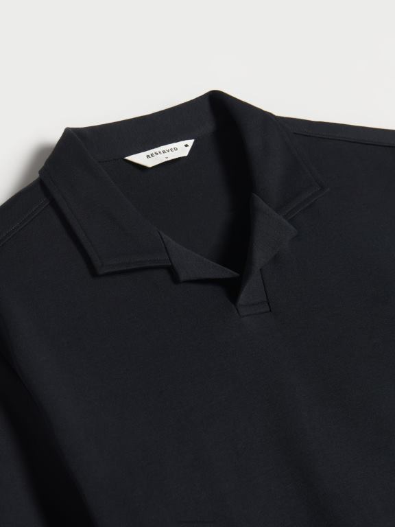 negru Reserved bărbați îmbrăcăminte tricou polo cu talie regulată 648HZ1332