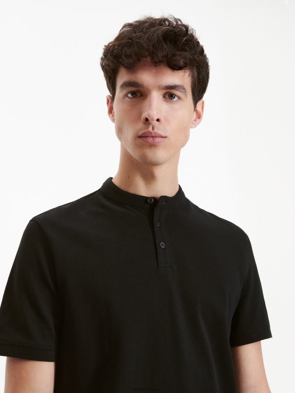negru Reserved bărbați îmbrăcăminte tricou polo cu talie regulată cu guler ridicat 648HZ1080