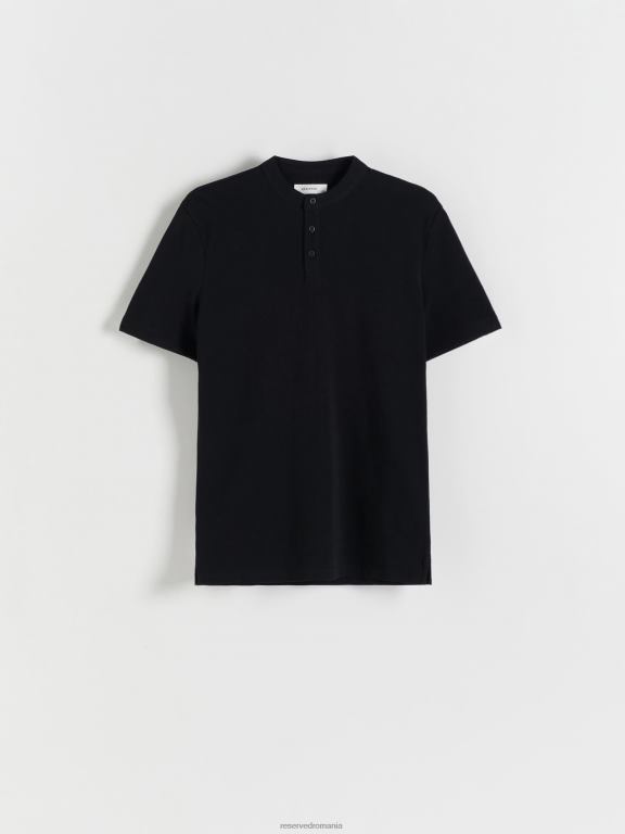 negru Reserved bărbați îmbrăcăminte tricou polo cu talie regulată cu guler ridicat 648HZ1080