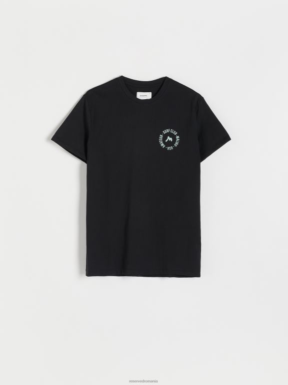 negru Reserved bărbați îmbrăcăminte tricou regulat cu imprimeu 648HZ1308