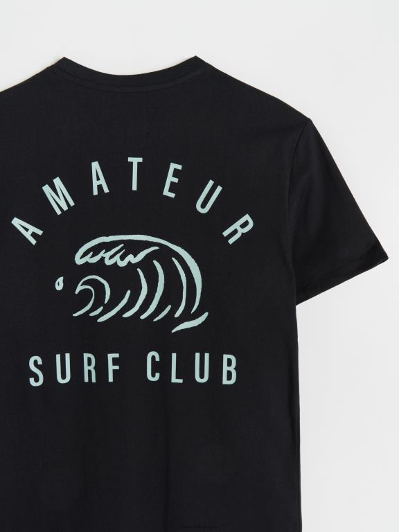 negru Reserved bărbați îmbrăcăminte tricou regulat cu imprimeu 648HZ1308