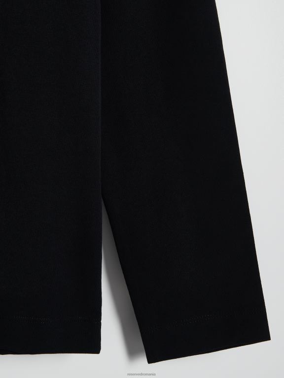 negru Reserved bărbați îmbrăcăminte tricou simplu cu mânecă lungă slim fit 648HZ1263