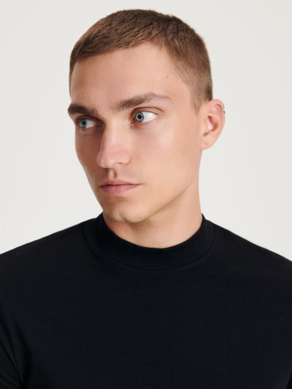 negru Reserved bărbați îmbrăcăminte tricou slim fit 648HZ1179