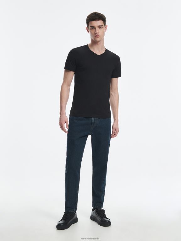 negru Reserved bărbați îmbrăcăminte tricou slim fit cu decolteu in V 648HZ1187