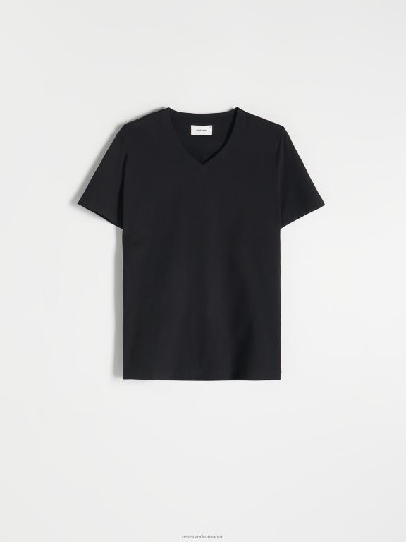 negru Reserved bărbați îmbrăcăminte tricou slim fit cu decolteu in V 648HZ1187