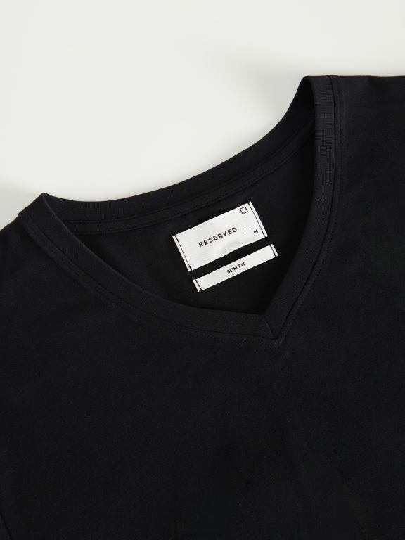 negru Reserved bărbați îmbrăcăminte tricou slim fit cu decolteu in V 648HZ1187