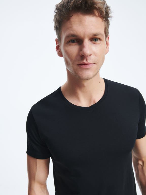 negru Reserved bărbați îmbrăcăminte tricou slim fit cu decolteu in V 648HZ1286