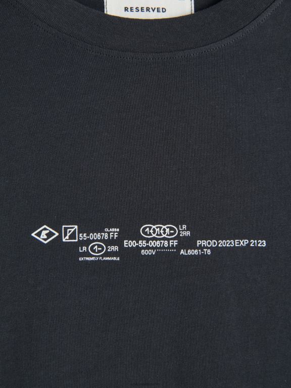 negru Reserved bărbați îmbrăcăminte tricou supradimensionat cu imprimeu 648HZ1218