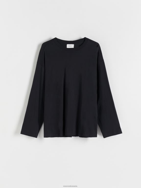 negru Reserved bărbați îmbrăcăminte tricou supradimensionat cu maneca lunga 648HZ1282