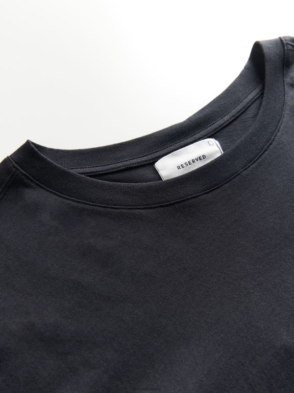 negru Reserved bărbați îmbrăcăminte tricou supradimensionat cu maneca lunga 648HZ1282