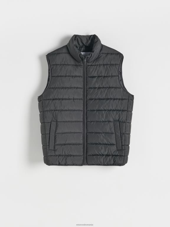 negru Reserved bărbați îmbrăcăminte vestă matlasată cu guler ridicat 648HZ1640