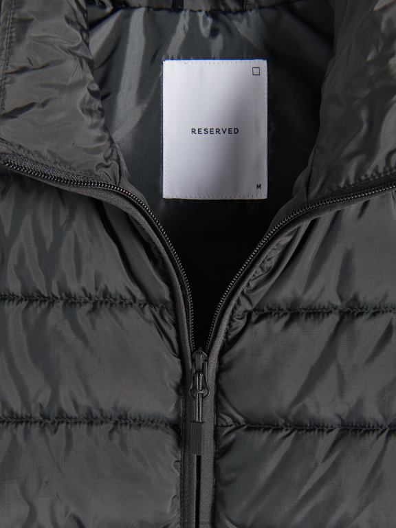 negru Reserved bărbați îmbrăcăminte vestă matlasată cu guler ridicat 648HZ1640