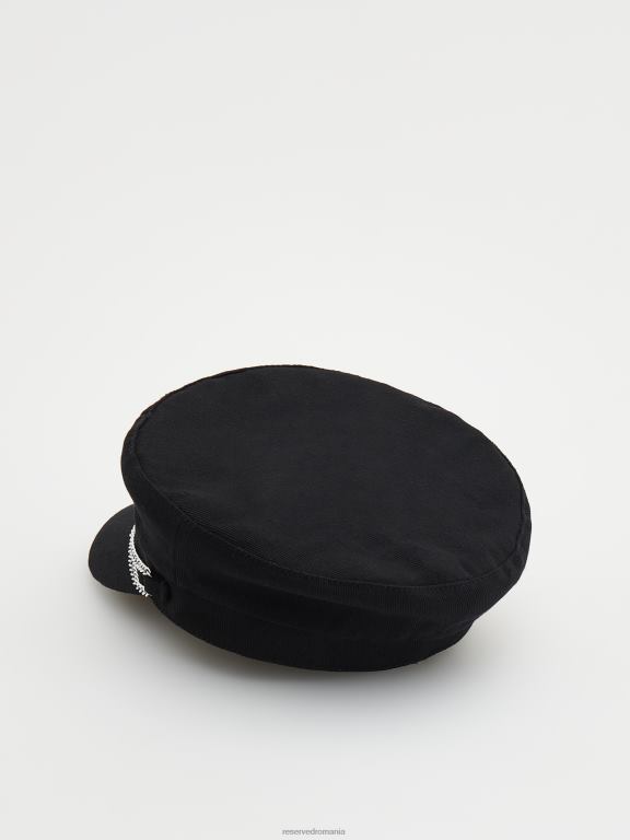 negru Reserved femei accesorii pălărie de băiat brutar cu detaliu de lanț 648HZ1003