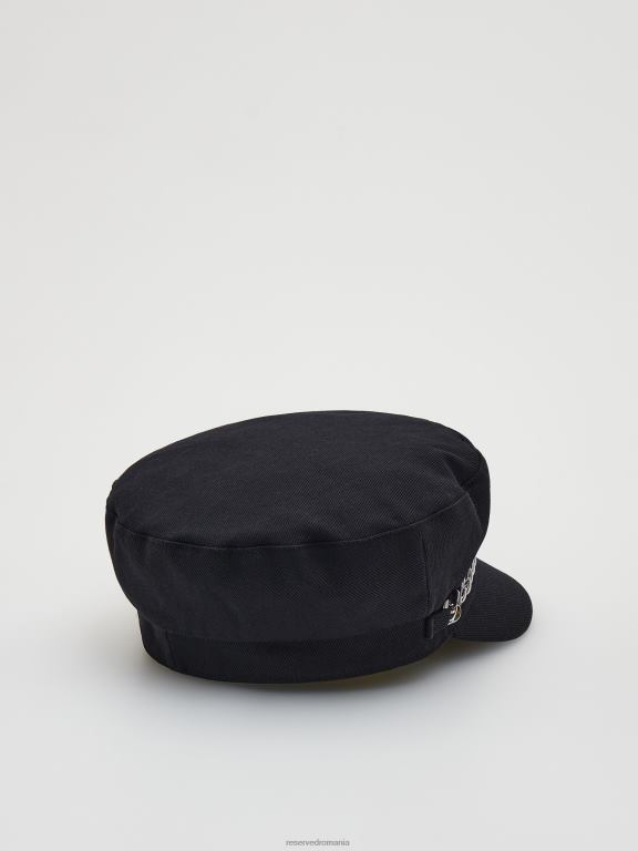 negru Reserved femei accesorii pălărie de băiat brutar cu detaliu de lanț 648HZ1004