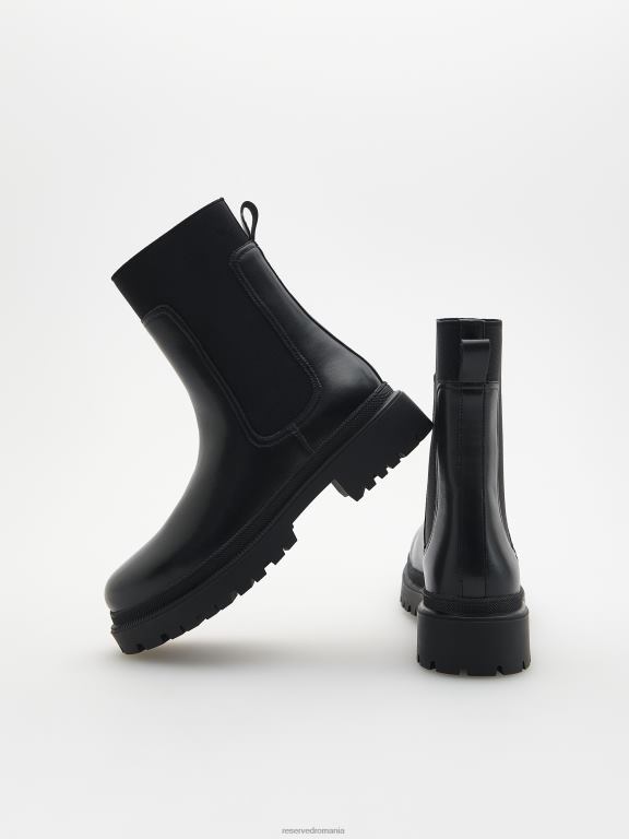 negru Reserved femei pantofi cizme de piele 648HZ162
