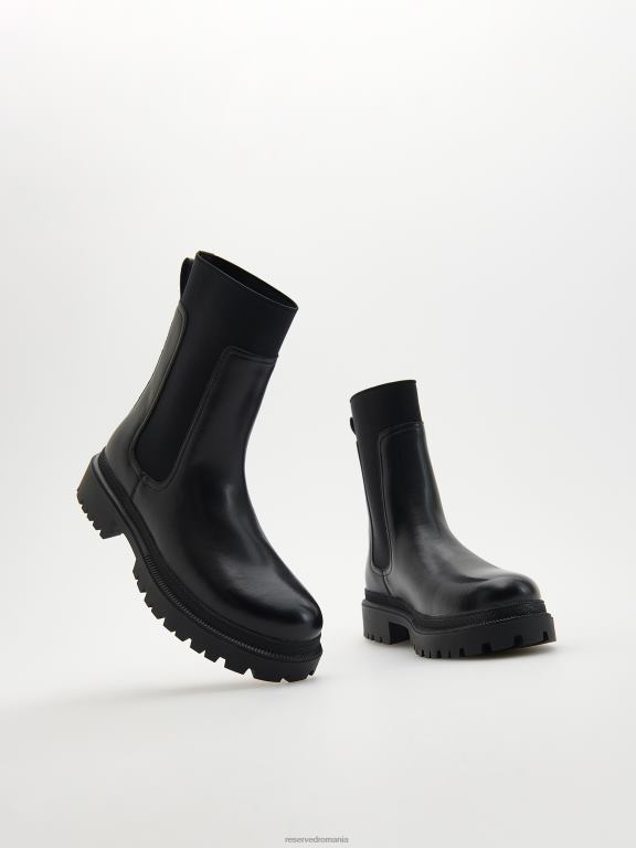negru Reserved femei pantofi cizme de piele 648HZ162